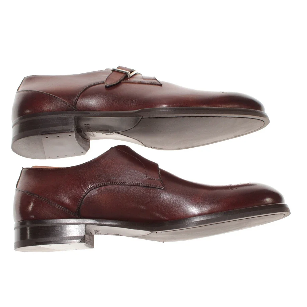 Pastori NWB Single Monk Strap Dress Shoes Size 8 US in Whiskey Brown Leather